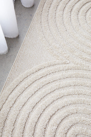 Lotus Carl Beige Modern Curved Oval Pattern Hallway Runner Rug